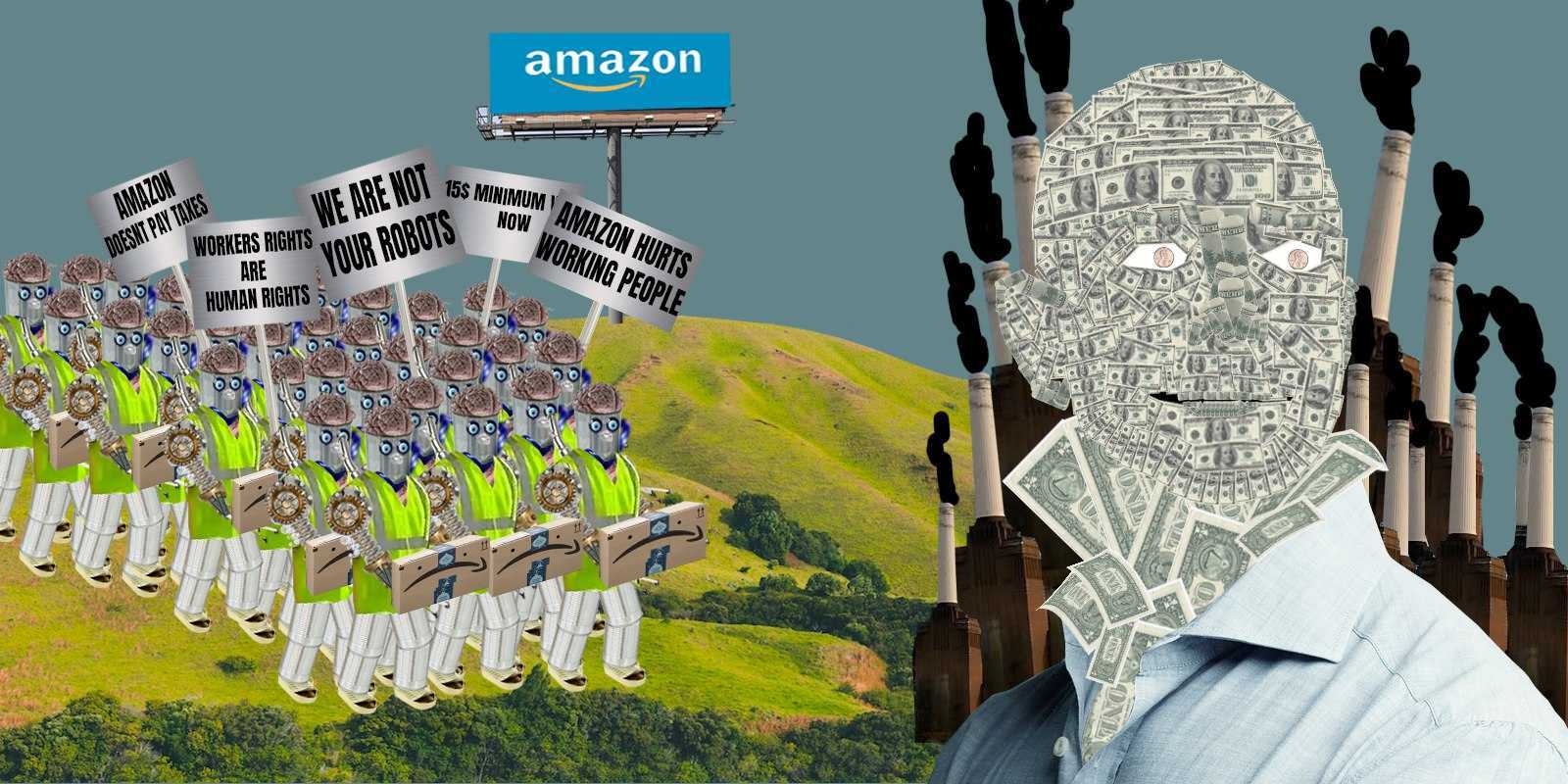 Animated drawing of Amazon robot workers